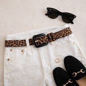 Talbots Leopard Print Haircalf Leather Belt with Black Buckle Size M